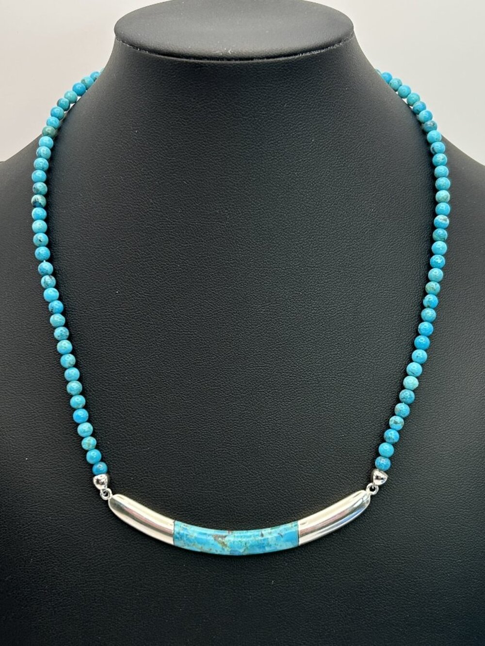 Jay King Mine Finds 925 Sterling Silver Turquoise Inlay Bar Pendant Necklace DTR